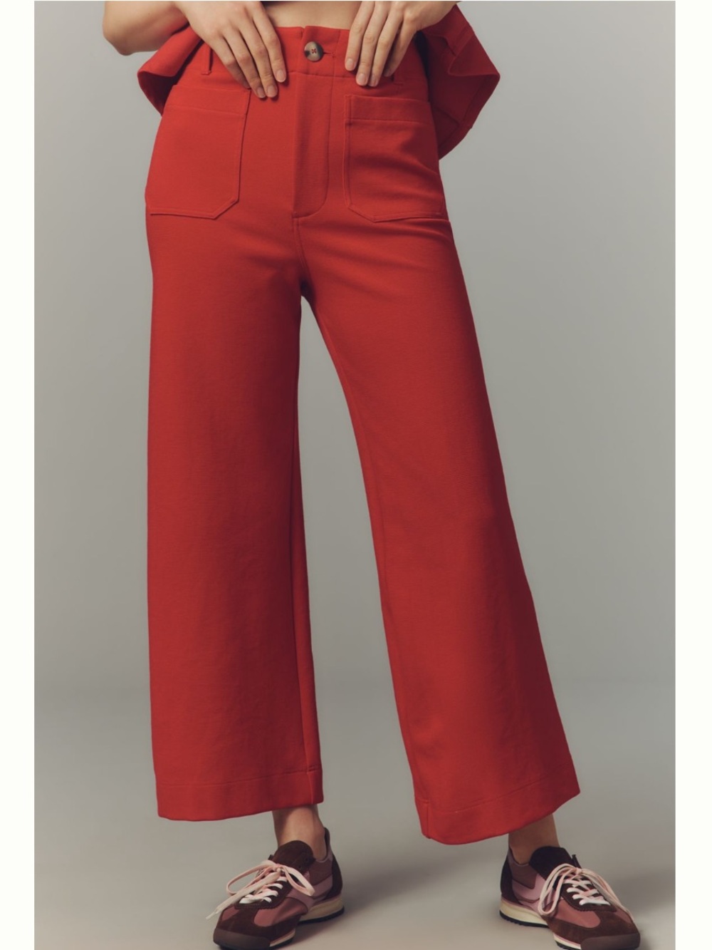 🟤NWT MAEVE at ANTHROPOLOGIE Colette Knit Crop Wide-Leg Pants in Red Sz 25